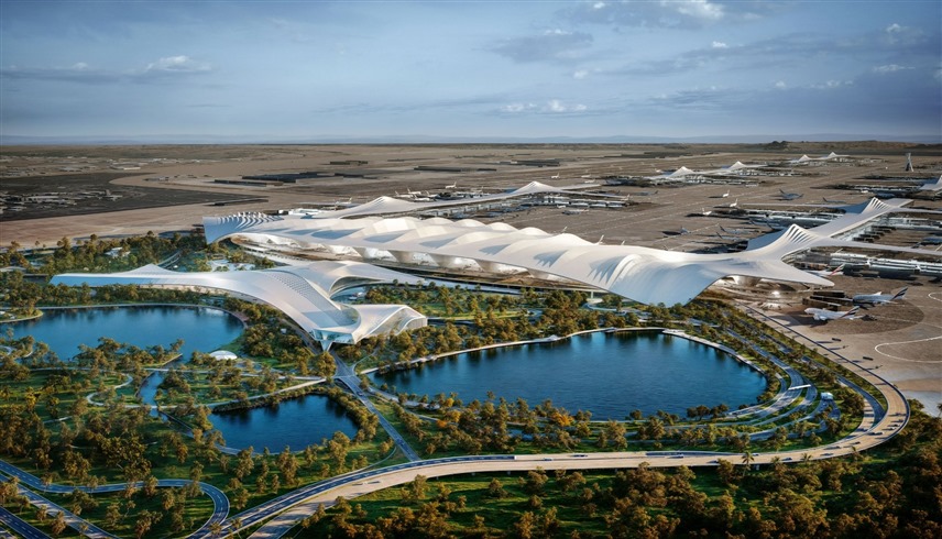 صورة متوقعة للشكل النهائي لمطار آل مكتوم الدولي الذي سيقام في دبي (إكس)