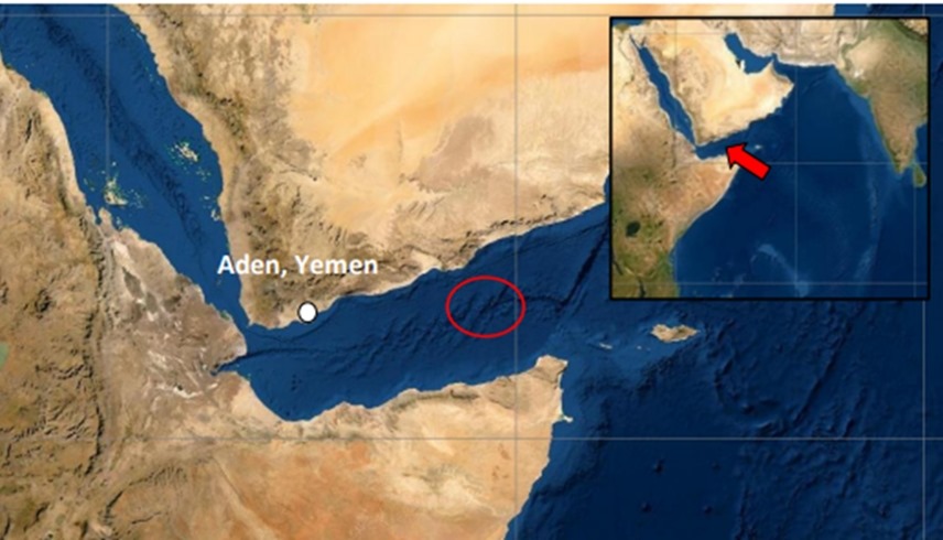 خريطة توضح مكان وقوع الحادث بالقرب من اليمن (إكس)