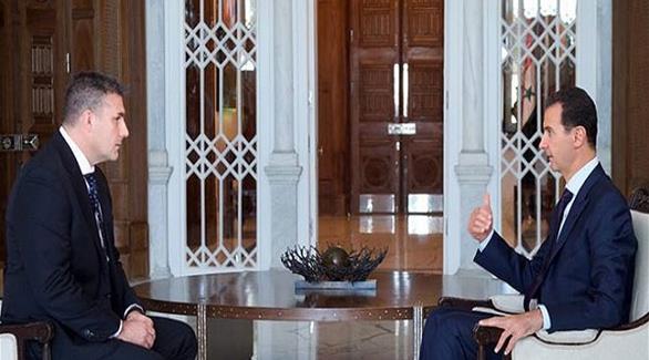 الرئيس بشار الأسد متحدثا إلى صحافي قناة أس بي سي الأسترالية(وكالة سانا)