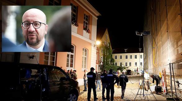 رئيس الوزراء البلجيكي شارل ميشيل في الإطار ومكان التفجير في ألمانيا (أرشيف)