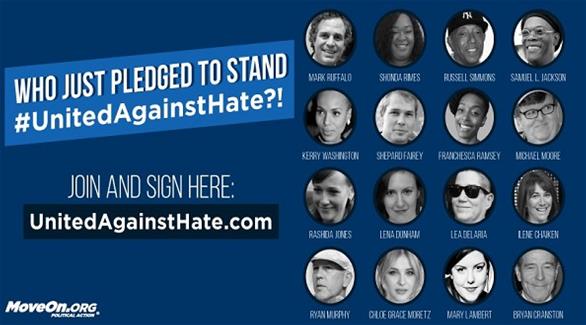 مشاهير أمريكا يوقعون عريضة بعنوان "متحدون ضد الكراهية" لمنع ترامب من الوصول إلى البيت الأبيض (يونايتد اغانست هايت)