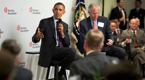 الرئيس باراك أوباما في أحد اجتماعات اللوبي الأمريكي بيزنس راوند تايبل (أرشيف)