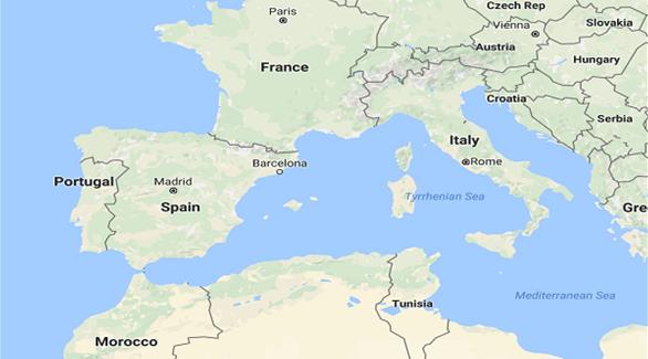خريطة تونس وإيطاليا (غوغل مابس)