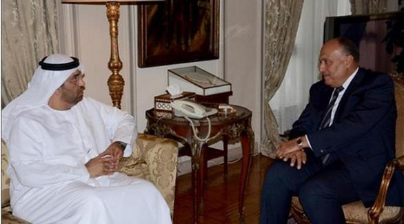 الجابر يسار الصورة يتابع مع وزير الخارجية المصري الإعداد المؤتمر المقرر في 2015(وام)