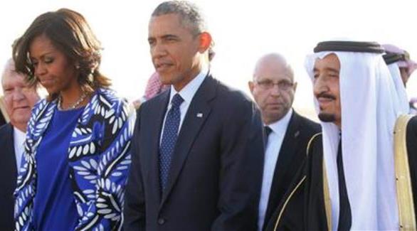 الملك سلمان والرئيس أوباما مع قرينته