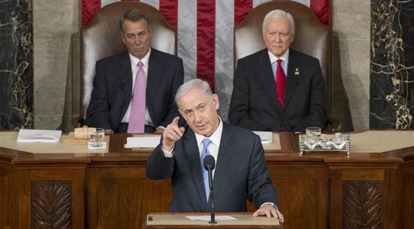 نتانياهو أثناء إلقاء كلمته في الكونغرس اليوم