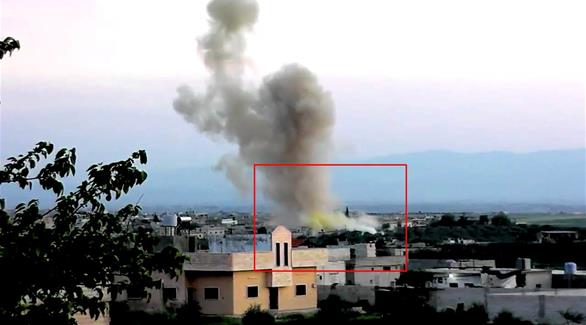 لقطة من فيديو نشر في أبريل 2014 يظهر استخدام غاز الكلور في كفر الزيت بسوريا
