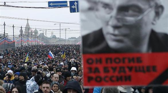 جانب من مسيرة حداد بعد اغتيال المعارض الروسي بوريس نيمتسوف (أرشيف)