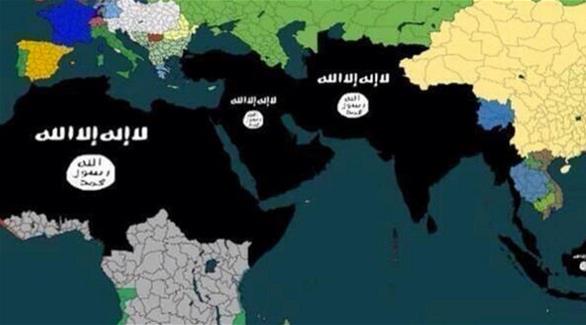 الخريطة التي نشرها تنظيم داعش لخطته في التوسع جغرافياً على مدى السنوات الخمس القادمة
