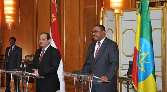 الرئيس المصري عبدالفتاح السيسي خلال لقائه برئيس الوزراء الأثيوبي (المصدر)