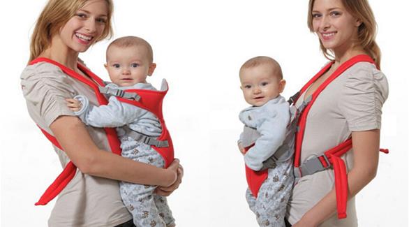 استخدام الحزام الأمامي لحمل الطفل يريح عضلات الظهر