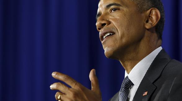 أوباما أثناء كلمته أمس في نيويورك، لدى إطلاقه مجموعة غير ربحية تهدف إلى معالجة مسألة قلة الفرص المتاحة أمام شباب الأقليات(رويترز)