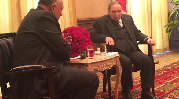 وزير الخارجية المصري سامح شكري خلال لقائه بالرئيس الجزائري بوتفليقة (المصدر)