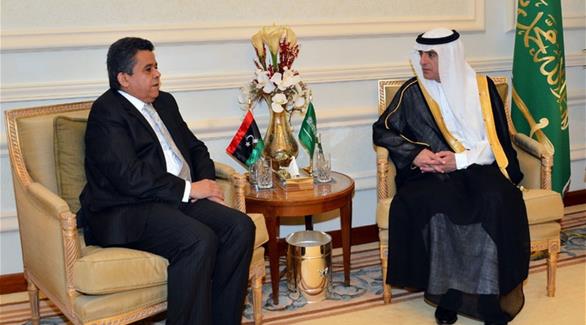 وزير الخارجية السعودية عادل الجبير خلال لقائه بنظيره الليبي محمد الدايري في جدة (المصدر)