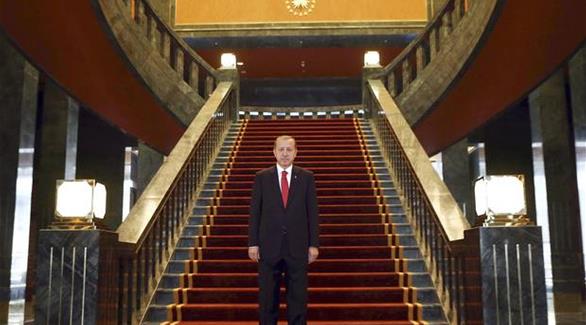 أردوغان واقفاً في قصره(أ ف ب)