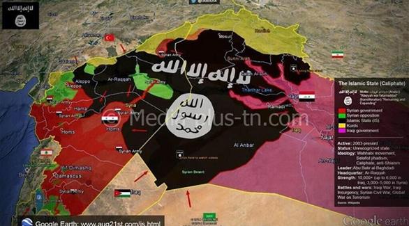 خريطة توضيحية لمناطق سيطرة داعش في العراق وسوريا (أرشيف)
