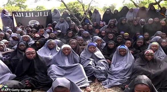 جانب من الفتيات اللواتي اختطفهن بوكو حرام في 2014(أ ف ب)