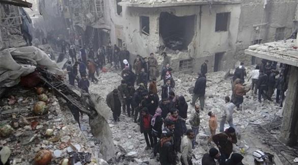 صورة أرشيفية لقصف على أحياء سورية(صحيفة الرياض)