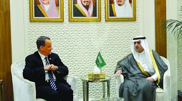 وزير الخارجية السعودي عادل الجبير في لقائه مع مبعوث الأمم المتحدة إلى اليمن إسماعيل ولد الشيخ (الرياض)