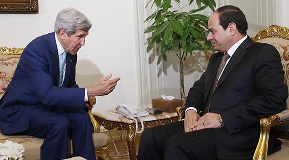 الرئيس المصري عبد الفتاح السيسي في لقاء مع ويزر الخارجية الأمريكي جون كيري في يوليو 2014(أ ب)