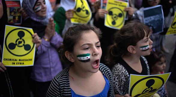 مظاهرة لمعارضين سوريين ضد الكيماوي السوري (أرشيف)