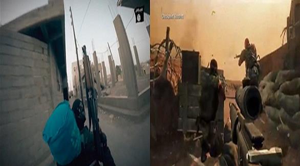 يميناً لعبة كول أوف ديوتي يساراً إعادة نفس المشهد في اللعبة في فيديو عن معارك داعش(ايل موندو)
