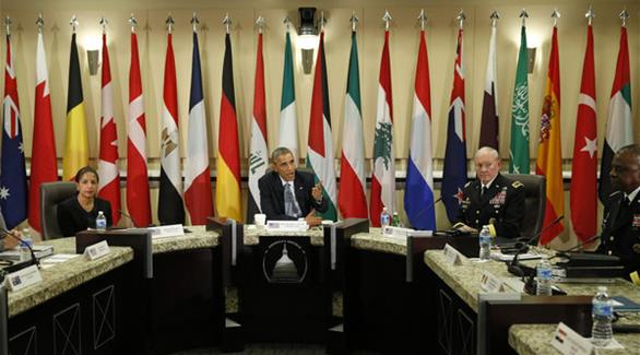 اجتماع لقادة عسكريين من أكثر من دولة مع الرئيس الأمريكي باراك أوباما لمناقشة الحرب ضد داعش، في 2014(رويترز)
