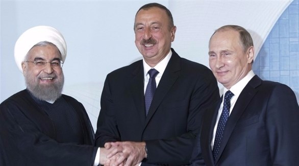 الرئيس الإيراني روحاني ونظيره الروسي بوتين والأذربيجاني علييف (أرشيف)