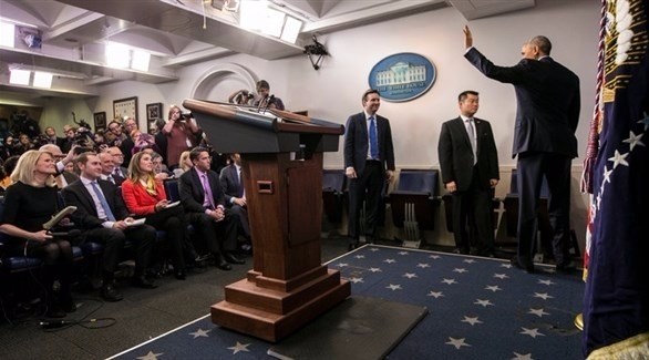 الرئيس الأمريكي باراك أوباما في غرفة الصحافيين في البيت الأبيض.(أرشيف)