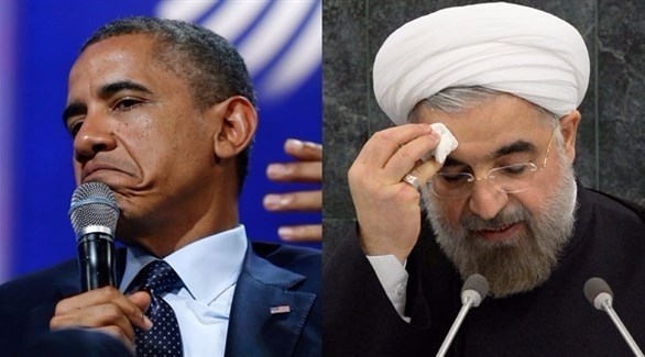 صورة مركبة للرئيسن الإيراني حسن روحاني والأمريكي السابق باراك أوباما.(أرشيف)
