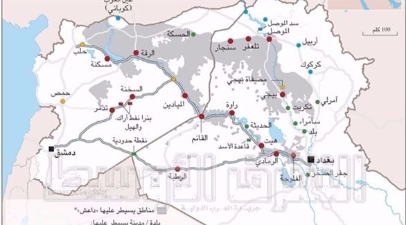 خريطة انتشار داعش في سوريا في أبريل 2015. (عن وزارة الدفاع الأمريكية)