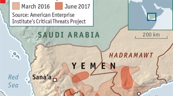خريطة تظهر تراجع آكاب في اليمن.(إيكونوميست)