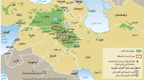 خريطة تظهر حدود الدولة الكردية الموعودة.(أرشيف)