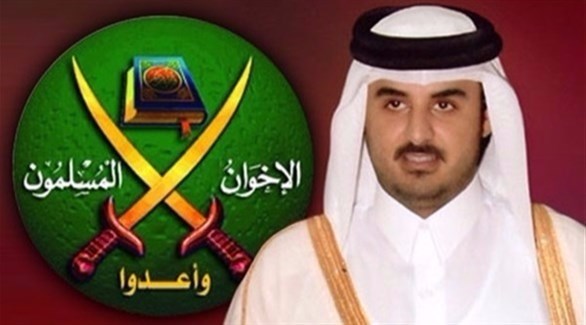 أمير قطر الشيخ تميم وشعار الإخوان المسلمين.(أرشيف)