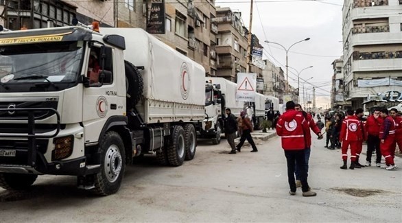 قافلة المساعدات تدخل الغوطة (الصليب الأحمر السوري )