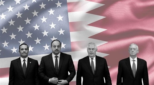 وزيرا الخارجية والدفاع الأمريكيان تيلرسون وماتيس والقطريان محمد بن عبدالرحمن و خالد العطية (أرشيف)