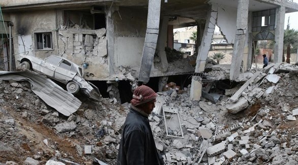 تهدم منبى في الغوطة الشرقية بعد القصف (أرشيف)