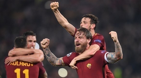 فرحة لاعبي روما بالتأهل إلي نصف نهائي أبطال أوروبا (أرشيف)