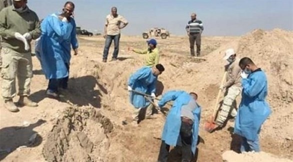 خبراء عراقيون يستخرجون جثثاً لضحايا داعش في مقبرة جماعية (أرشيف)