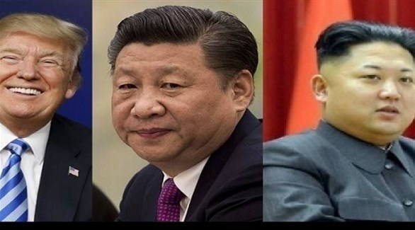 الزعيم الكوري الشمالي كيم جونغ أون والرئيسان الصيني بينغ والأمريكي ترامب (أرشيف)