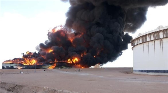 حريق في أحد خزانات النفط (بوابة الوسط)