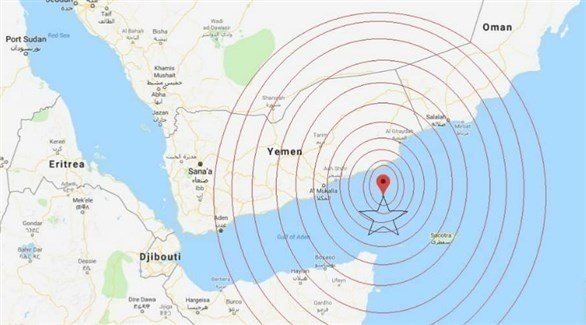 موقع الزلزال البحري الذي ضرب سواحل اليمن اليوم الأحد (سبأ)