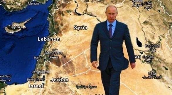 الرئيس الروسي فلاديمير بوتين وفي الخليفة خريطة للشرق الأوسط (أرشيف)