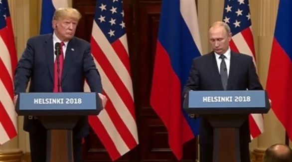 الرئيسان الأمريكي والروسي في المؤتمر الصحفي بعد قمة هلسنكي (وكالات)