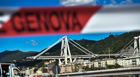 الجسر المتضرر في جنوى الإيطالية (أ ف ب)