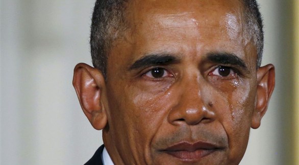 دموع أوباما وهو يلقى بيانا حول خطوات إدارته  للحد من العنف المسلح