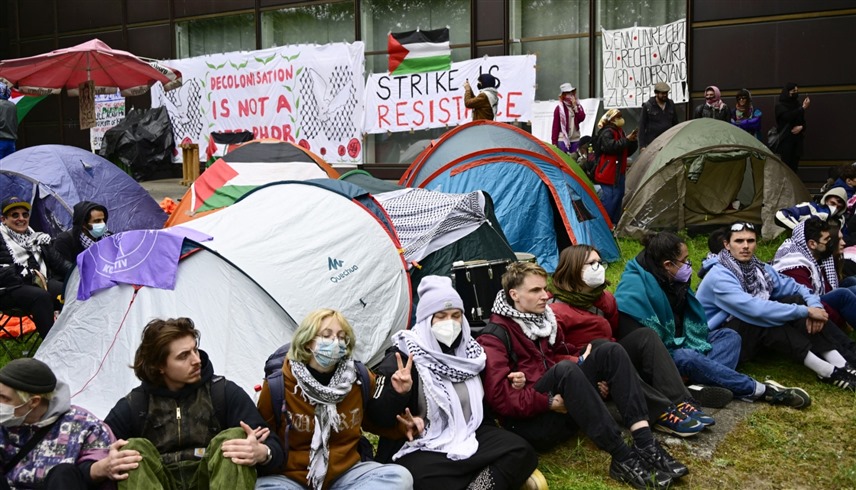 احتجاجات مؤيدة للفلسطينيين في الجامعات الألمانية (أ ف ب)