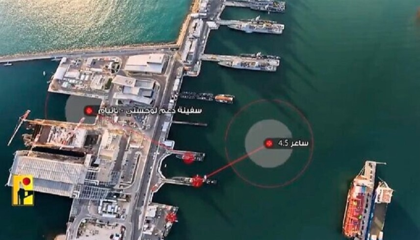 صورة من الفيديو الذي نشره حزب الله اللبناني لميناء حيفا (إكس)