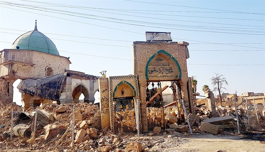 جامع النوري في الموصل بعد تدمير بيد داعش (أرشيف)