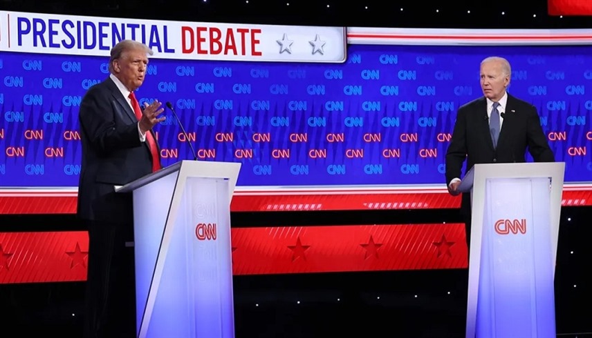 الرئيسان الحالي جو بايدن والسابق دونالد ترامب في المناظرة التلفزيونية (إكس)